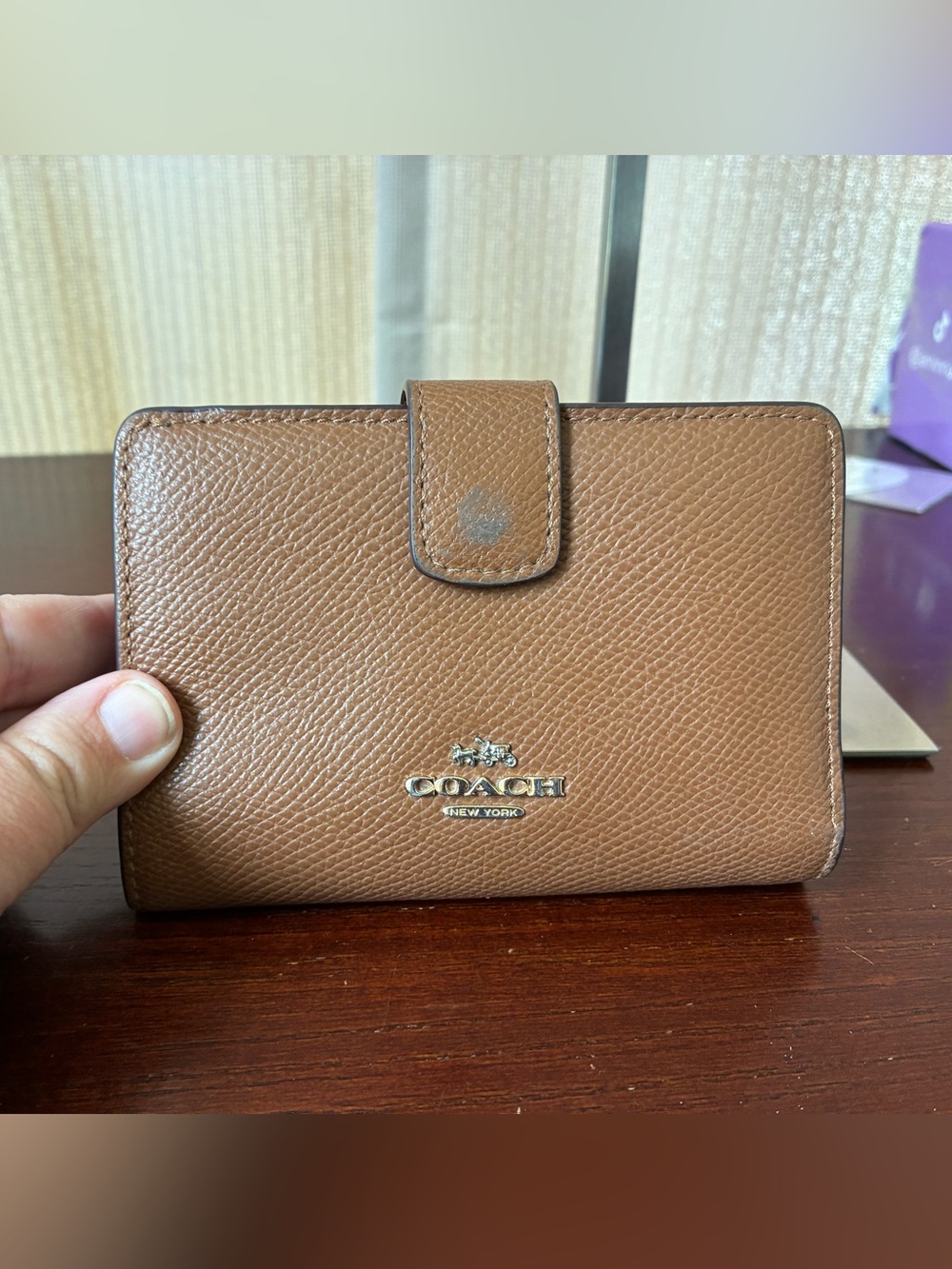 COACH Brown Pebbled Leather Card Holder Wallet
